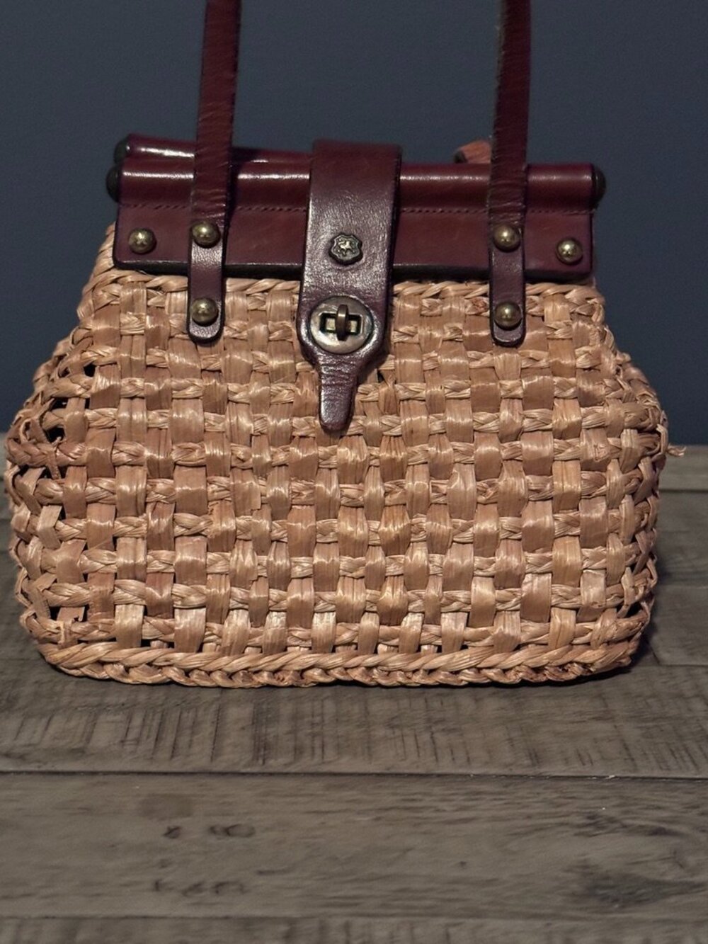 John Romain, Vintage 1960s Woven Straw & Leather Top Handle Handbag - Picture 4 of 11